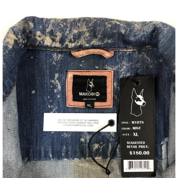 Makobi Acid Wash Mint Distressed Denim Jean Jacket - Picture 5 of 9